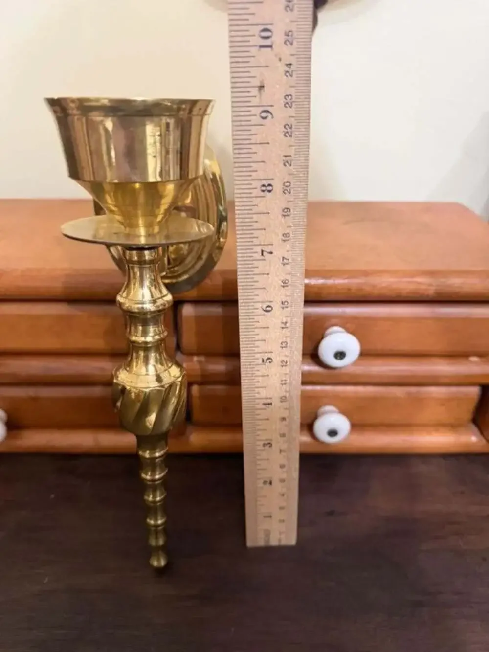 Pair of Vintage Solid Brass Wall Sconce Candle Holders with Swirl Detail
